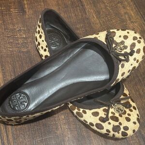 Tory Burch Animal Print Flats with Bow Accent